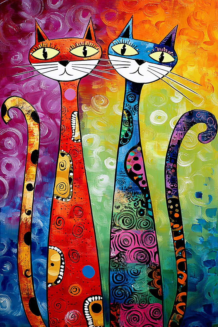 two-colourful-cats-print